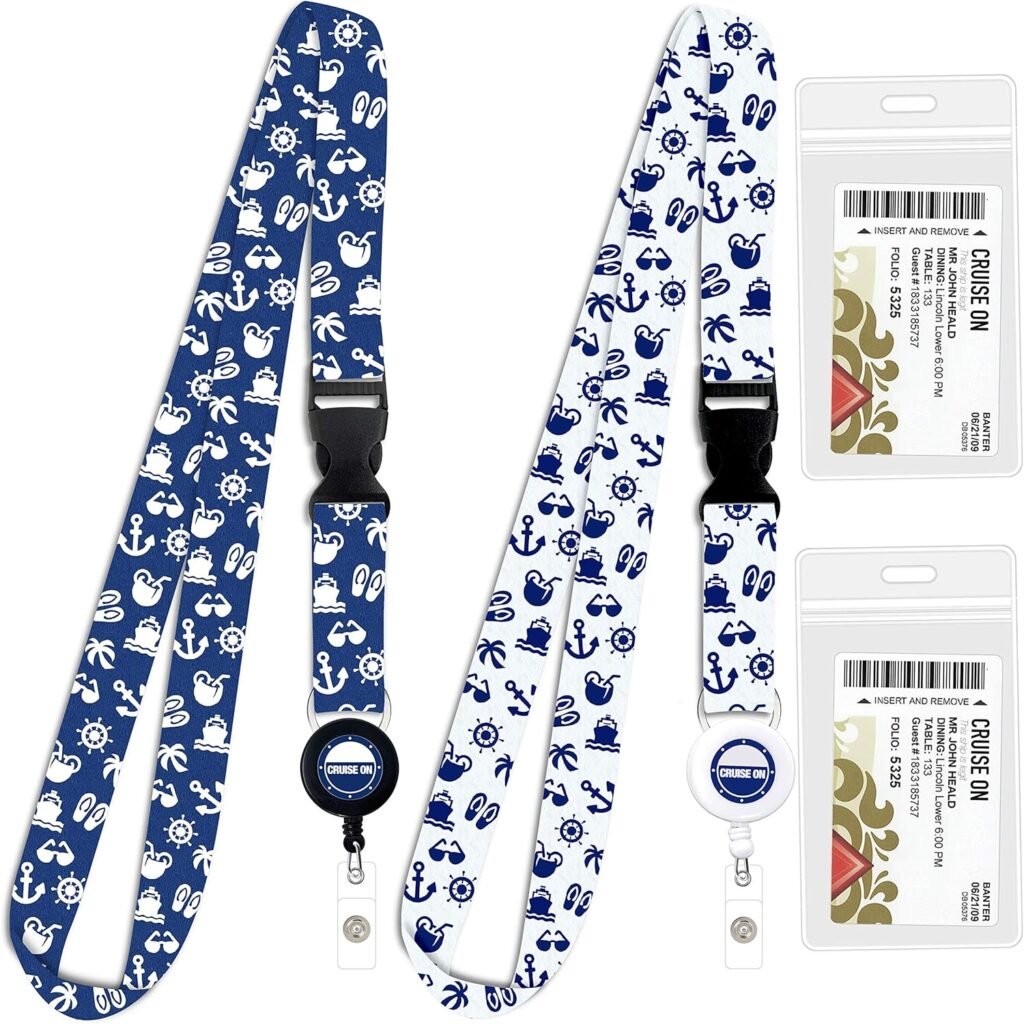 cruise lanyard for Ship Cards | 2 Pack with ID holder, Key Card Retractable Badge  Waterproof