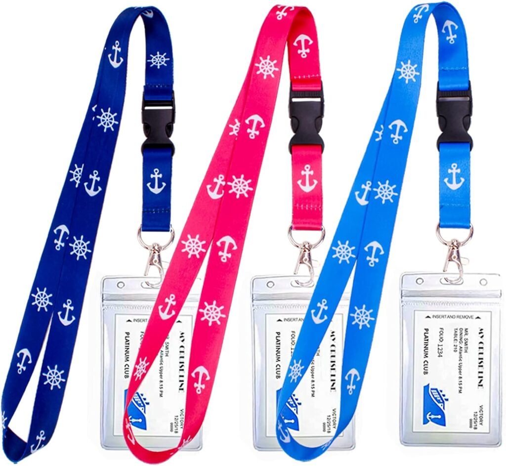 Cruise Lanyards, 3 Pack Waterproof Cruise Lanyard with Detachable Buckle  ID Badge Holder for Cruises Ships Key Cards, Cruise Essentials  Must Have Accessories (Light Blue + Dark Blue + Red)