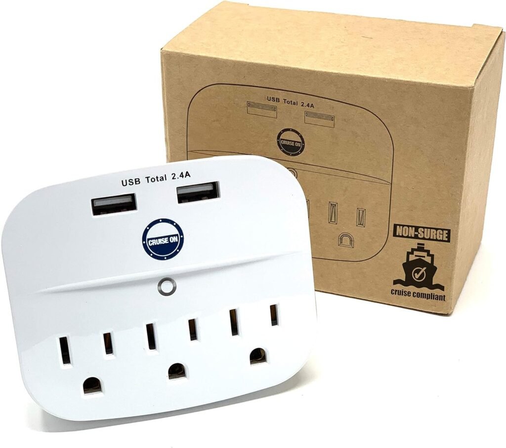 Cruise Power Strip No Surge Protector with USB Outlets - Ship Approved (Non Surge Protection) Cruise Essentials